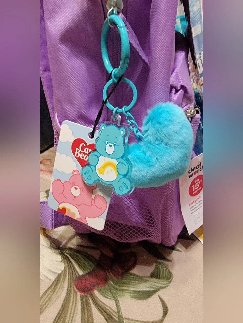 820-Care Bears Purple Backpack with  Matching Pencil Case and Accessories